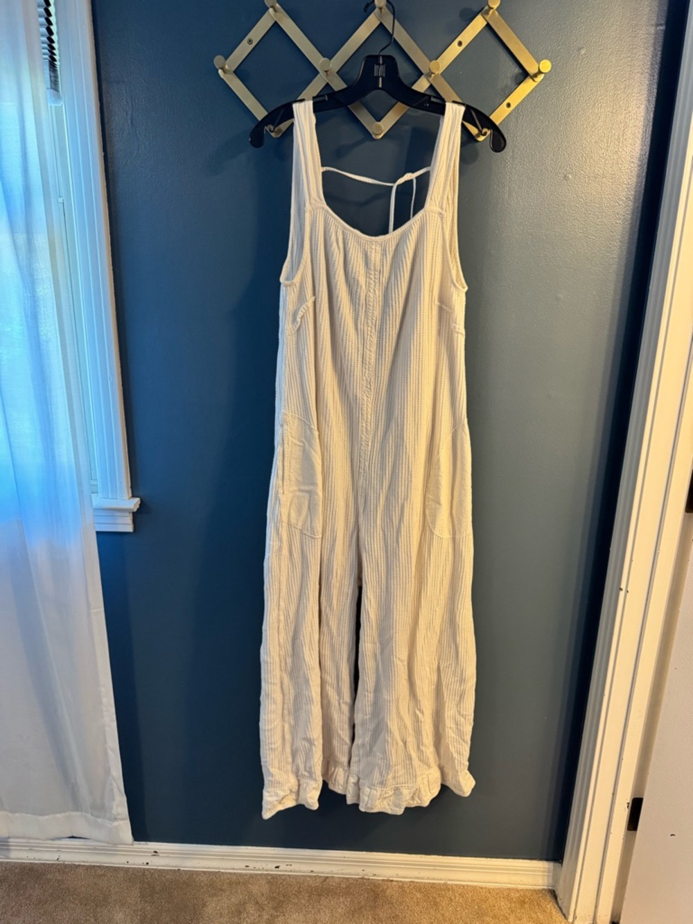 Free People White Textured Wide-Leg Jumpsuit